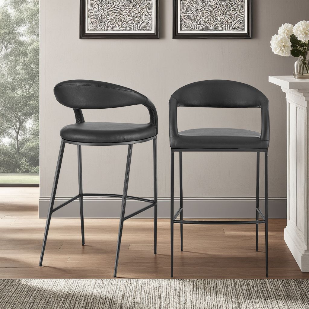 Image 3 Ramona 30 in. Bar Stool with Matte Black Iron and Black Faux Leather more views