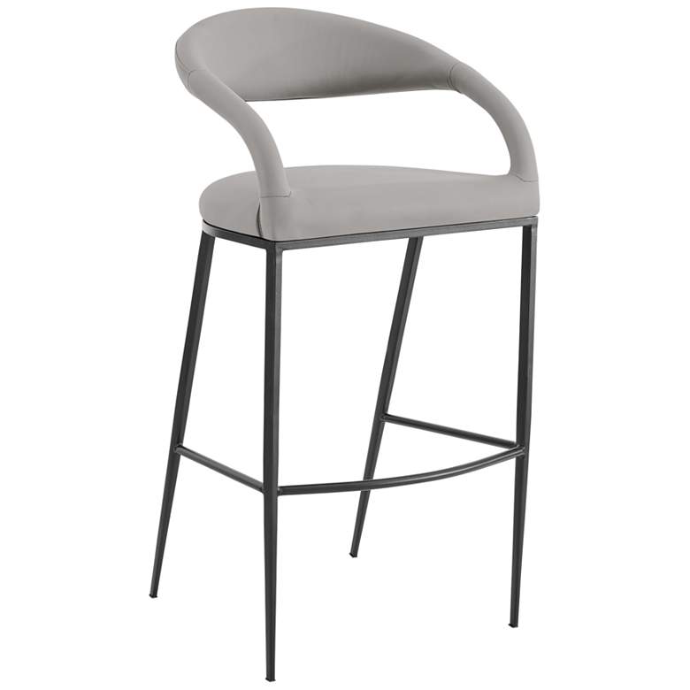 Image 1 Ramona 30 in. Bar Stool with Matte Black Iron and Light Gray Leather