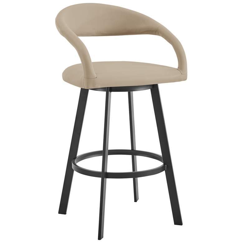 Image 1 Ramona 30 in. Swivel Bar Stool with Matte Black Iron and Beige Faux Leather