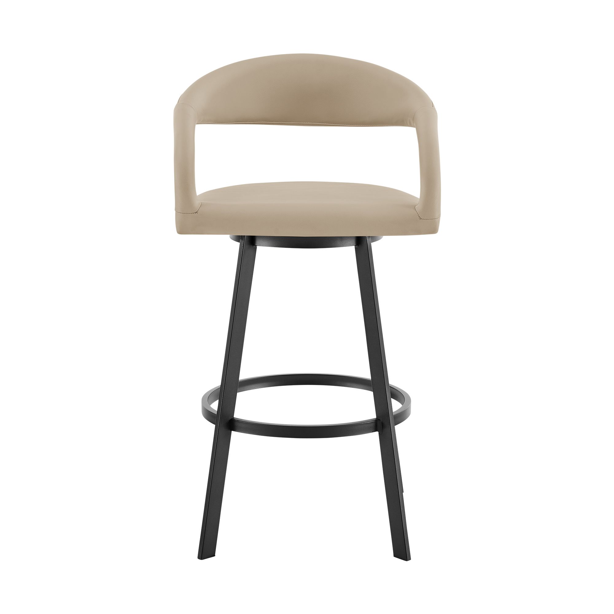 Image 4 Ramona 30 in. Swivel Bar Stool with Matte Black Iron and Beige Faux Leather more views