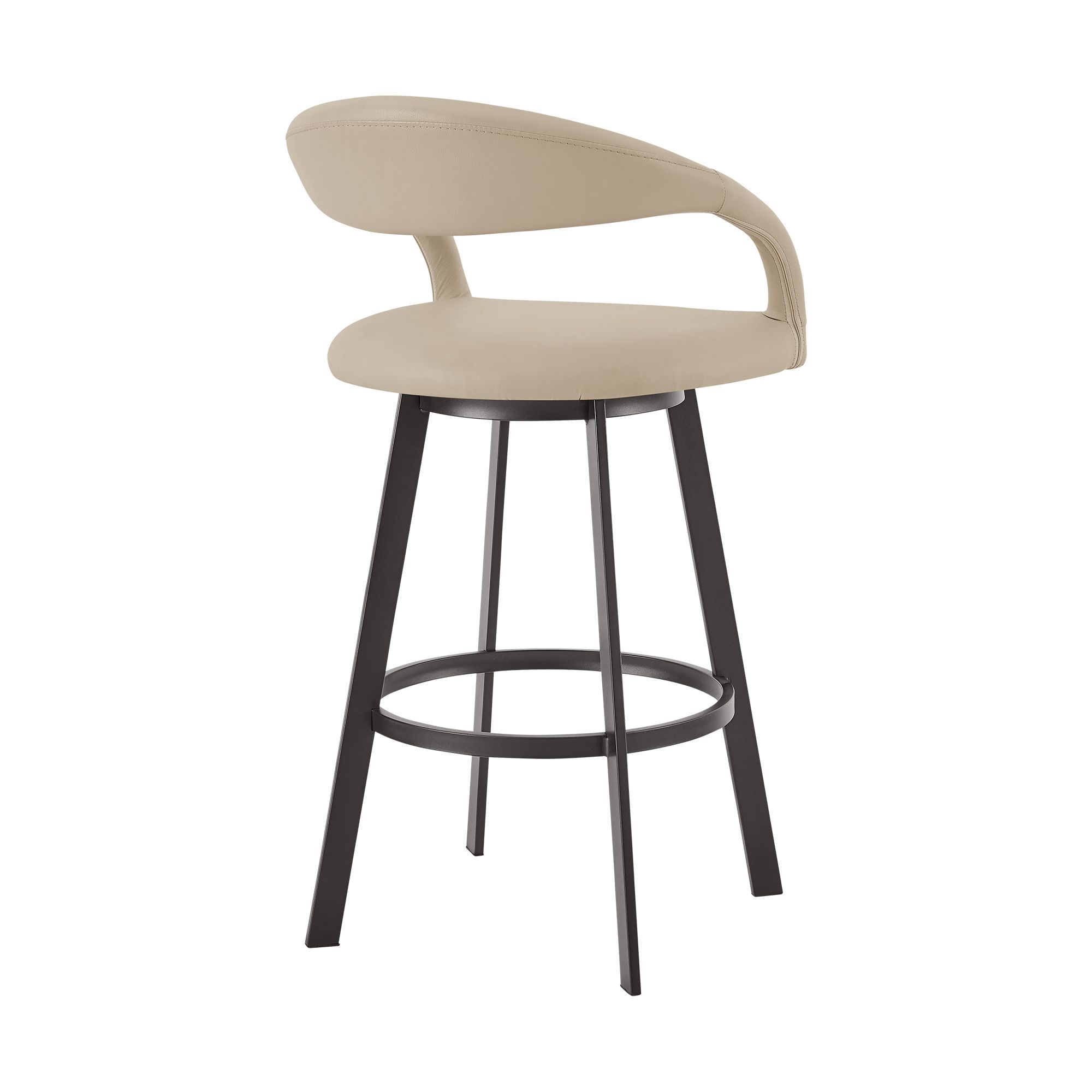 Image 5 Ramona 30 in. Swivel Bar Stool with Matte Black Iron and Beige Faux Leather more views