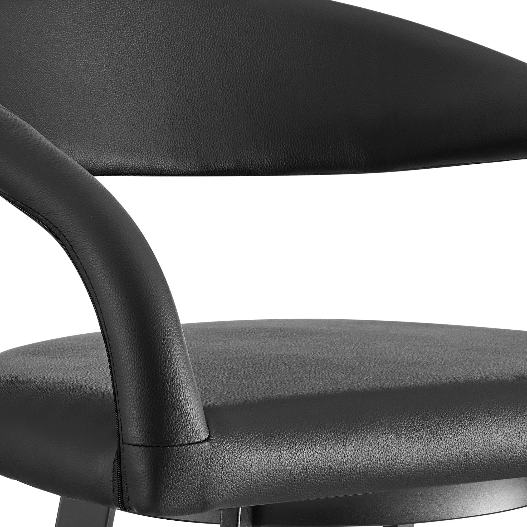 Ramona 30 in. Swivel Bar Stool with Matte Black Iron and Black Faux Leather