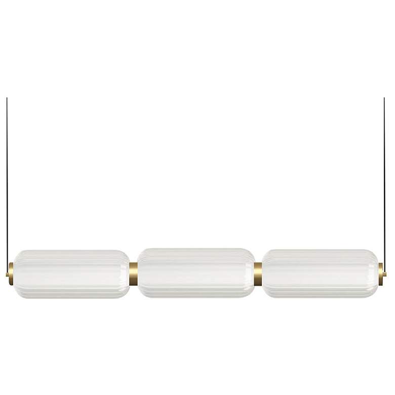 Image 1 Ramona 38 inchW Aged Brass 30W LED Horizontal Pendant w/ Fluted Glass Shad