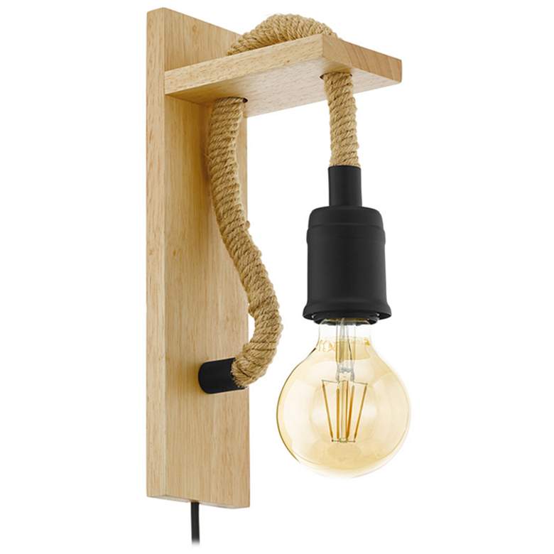 Image 1 Rampside Open Bulb Wall Light, Natural Wood, 60W