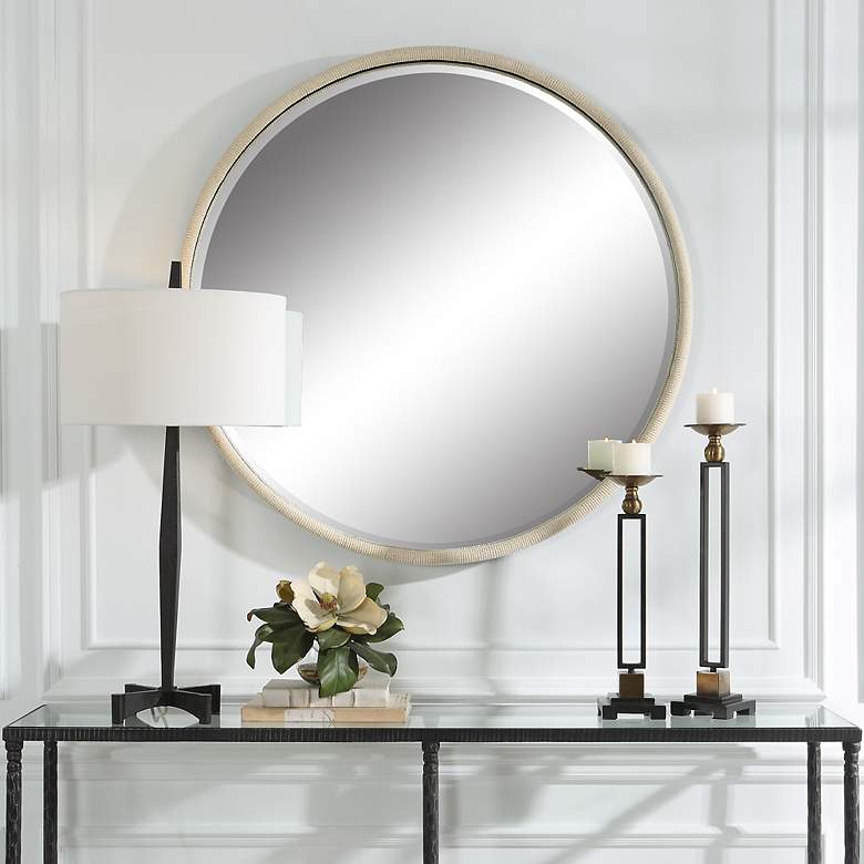 Image 2 Ranchero White Rope 42 1/2" Round Oversized Wall Mirror