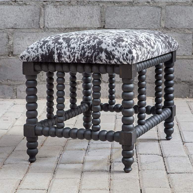 Image 7 Rancho 22 1/2" Wide Gray and White Faux Cow Hide Small Bench more views