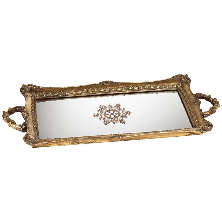 Image 2 Randa 22 inch Wide Antique Gold Mirrored Tray