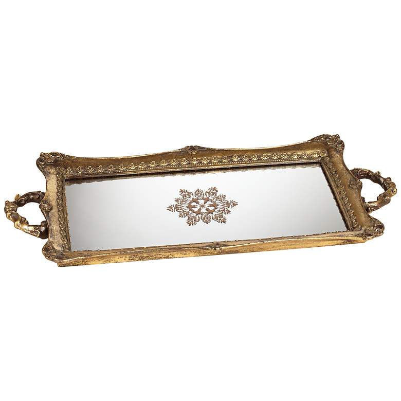 Image 1 Randa 22" Wide Antique Gold Mirrored Tray