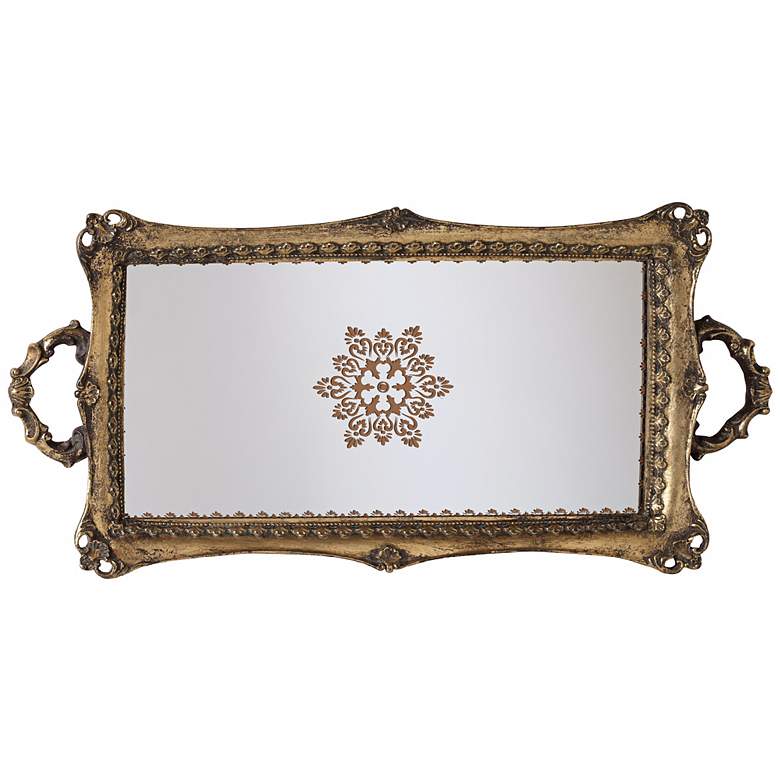 Image 3 Randa 22 inch Wide Antique Gold Mirrored Tray more views