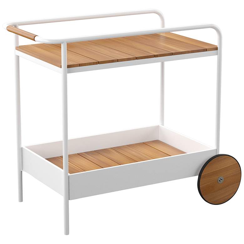 Image 2 Randburg 34 3/4"W White Natural Outdoor Beverage Bar Cart