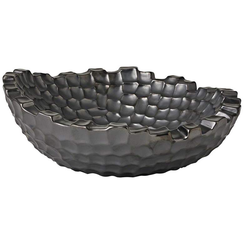 Image 1 Random Grid 16 inch Wide Graphite Modern Ceramic Accent Bowl