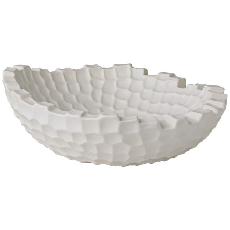 Image 1 Random Grid 16 inch Wide Matte White Modern Accent Bowl