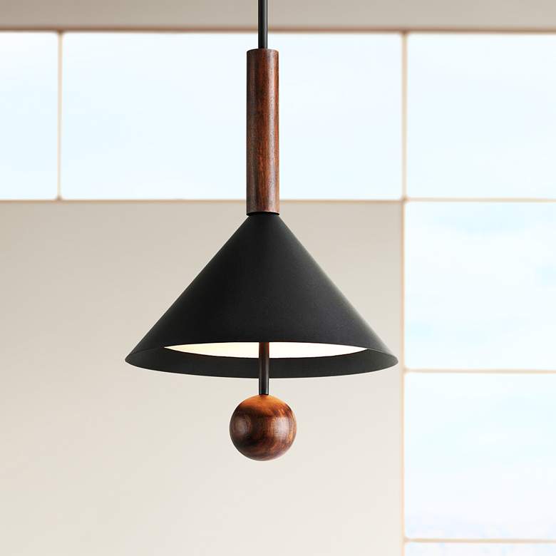 Image 1 Ranger 16" Wide Black and Natural Acacia Wood Pendant Light