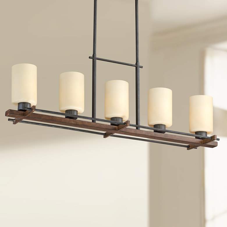 Image 1 Ranger 37 inchW 5-Light Faux Wood and Bronze Island Chandelier