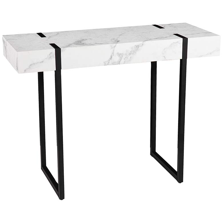 Image 2 Rangley 39 1/4" White Faux Marble Black Metal Console Table