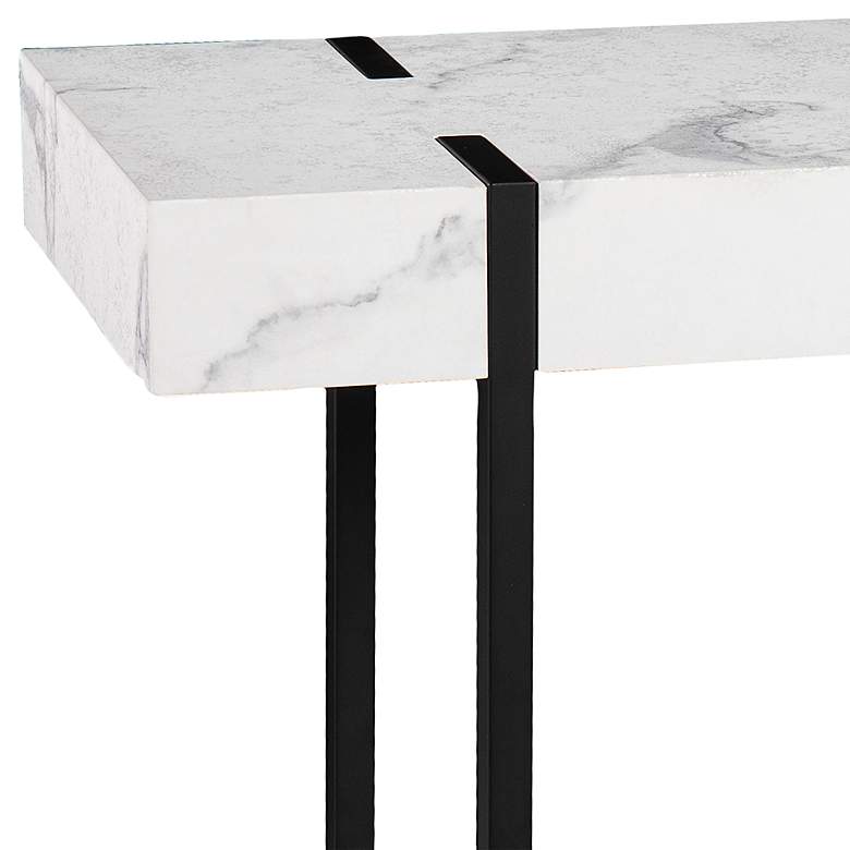 Image 3 Rangley 39 1/4" White Faux Marble Black Metal Console Table more views