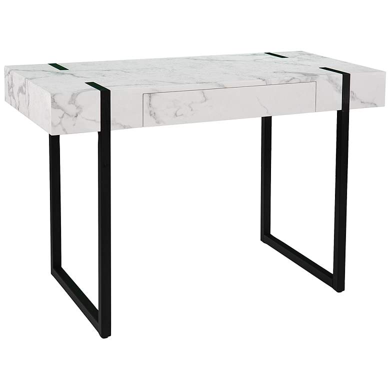 Image 2 Rangley 45 1/4" Wide White Faux Marble Writing Desk