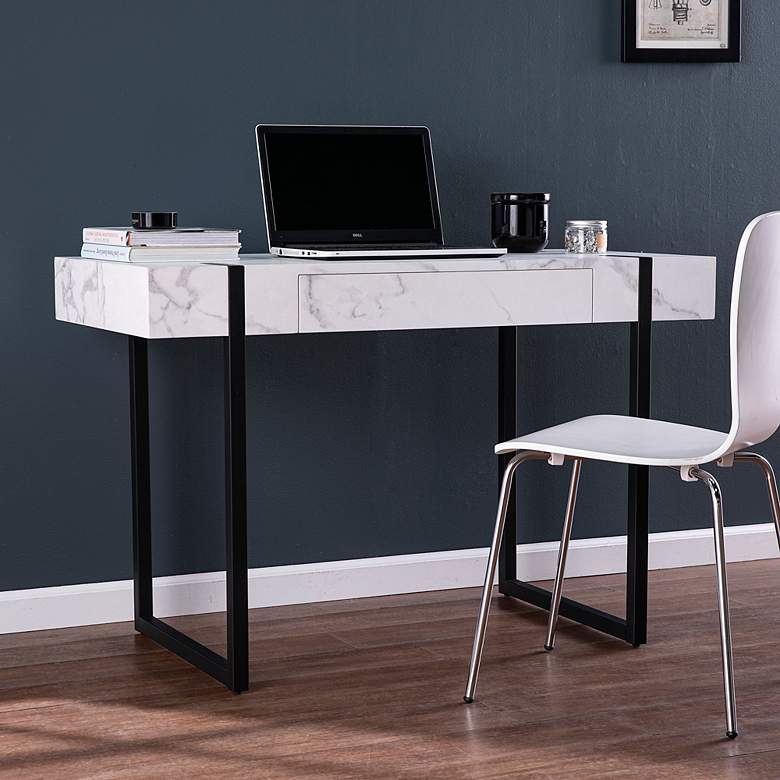 Image 1 Rangley 45 1/4 inch Wide White Faux Marble Writing Desk