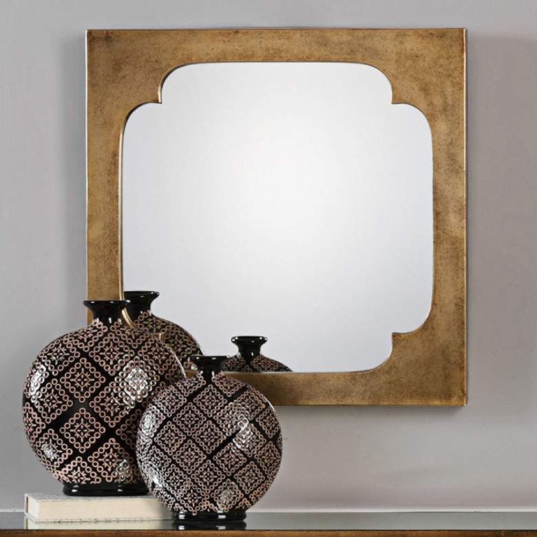 Image 1 Rania Antiqued Golden Champagne 24 inch Square Wall Mirror
