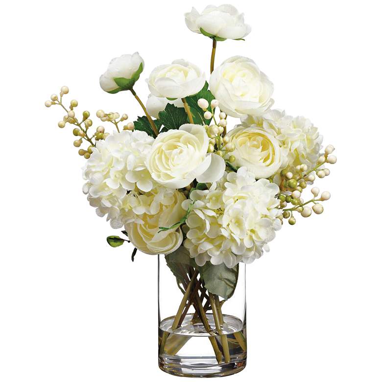 Image 1 Ranunculus, Hydrangeas and Berry 15"H Faux Flowers in Vase