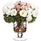 Ranunculus, Rose and Berry 9"H Faux Flowers in Glass Vase