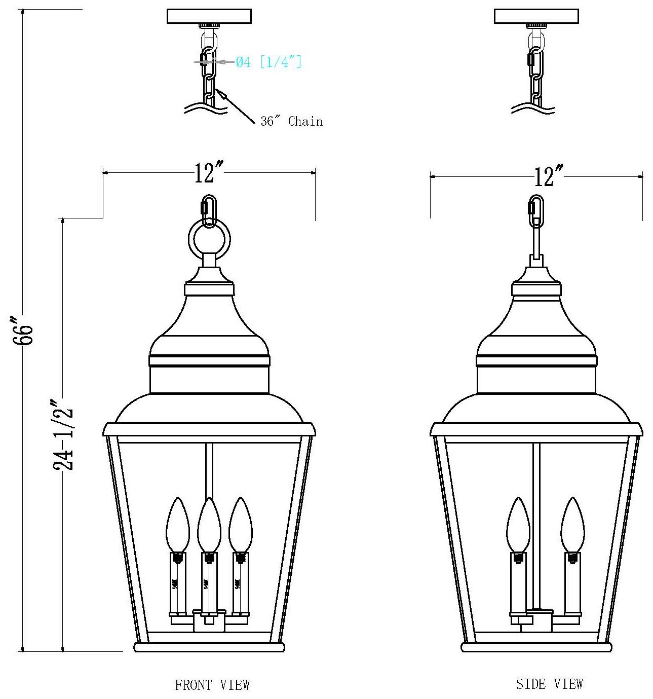 Raphael by Z-Lite Sand Black 3 Light Outdoor Chain Mount Ceiling Fixture