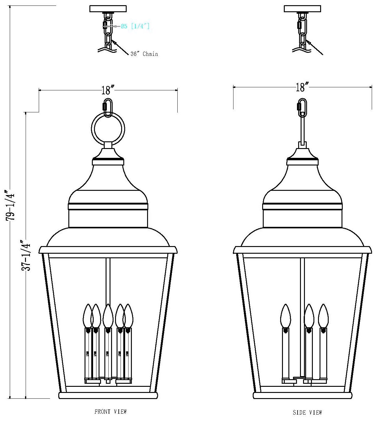 Raphael by Z-Lite Sand Black 5 Light Outdoor Chain Mount Ceiling Fixture