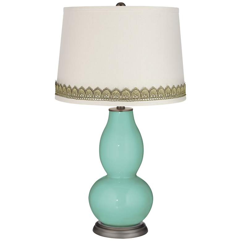 Image 1 Rapture Blue Double Gourd Table Lamp with Scallop Lace Trim