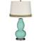 Rapture Blue Double Gourd Table Lamp with Scallop Lace Trim