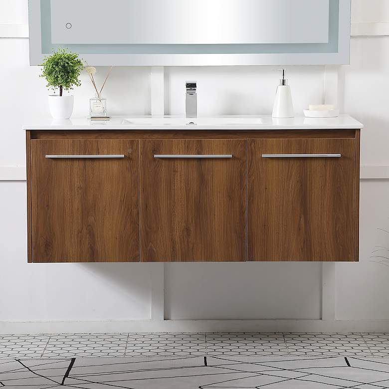 Image 1 Rasina 48" Wide Walnut Brown Single Sink Bathroom Vanity