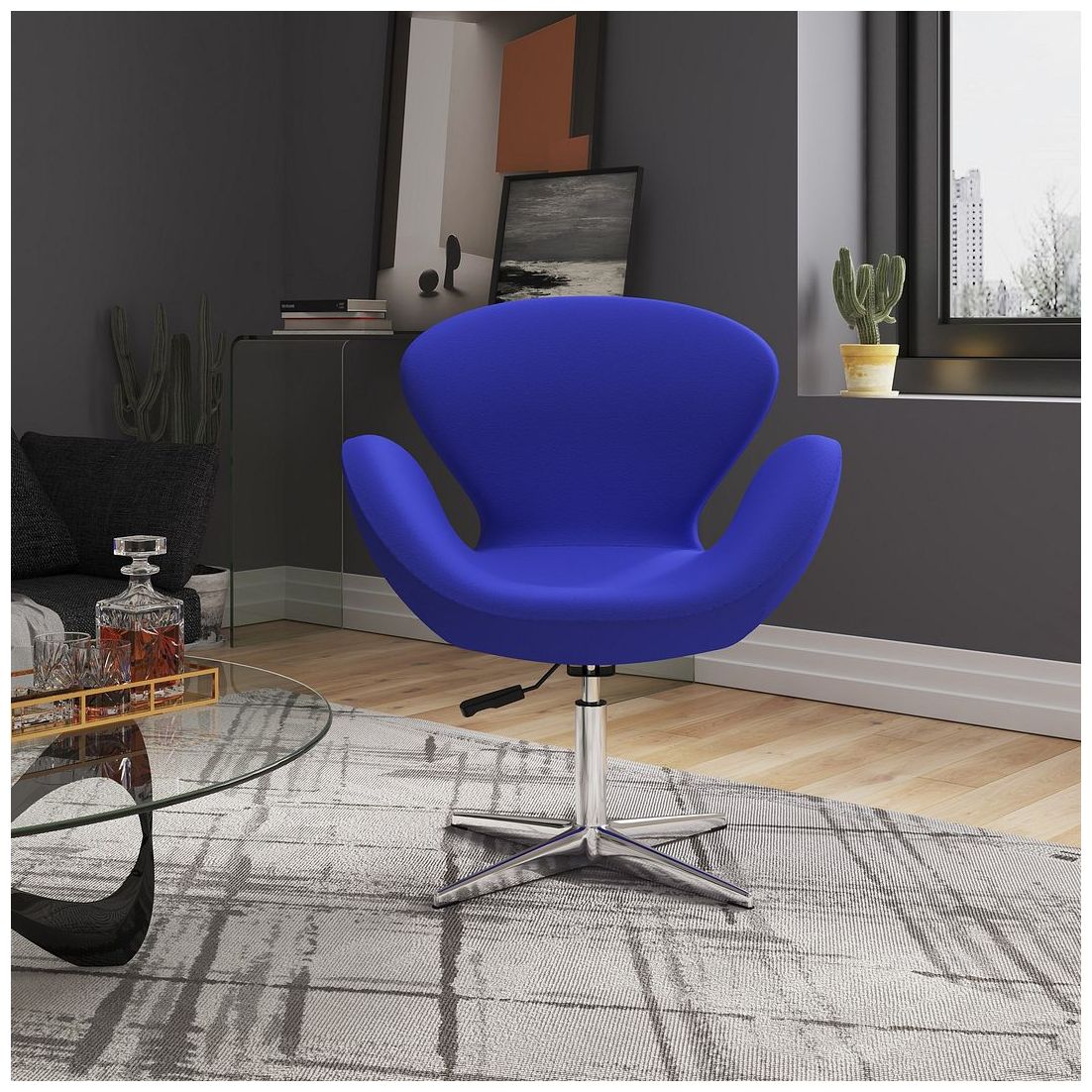 Image 2 Raspberry Adjustable Swivel Chair in Blue and Polished Chrome more views