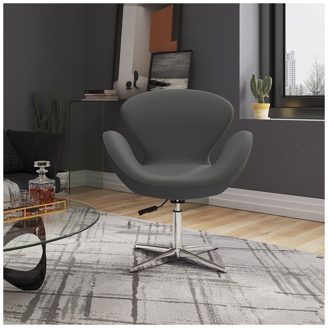 Image 2 Raspberry Adjustable Swivel Chair in Grey and Polished Chrome (Set of 2) more views
