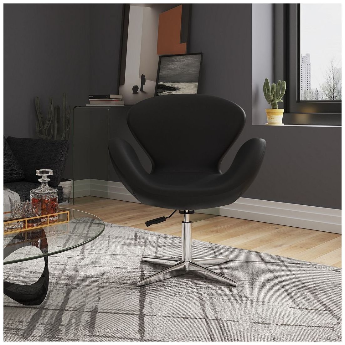 Image 2 Raspberry Faux Leather Adjustable Swivel Chair in Black and Polished Chrome more views