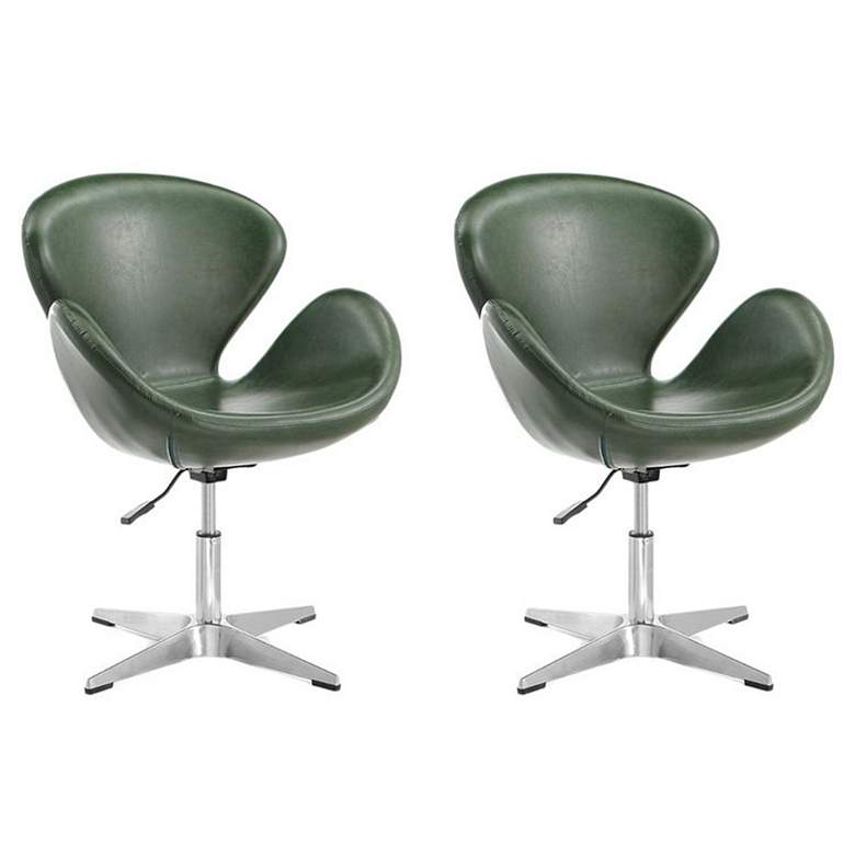 Image 1 Raspberry Faux Leather Adjustable Swivel Chair in Forest Green Set of 2