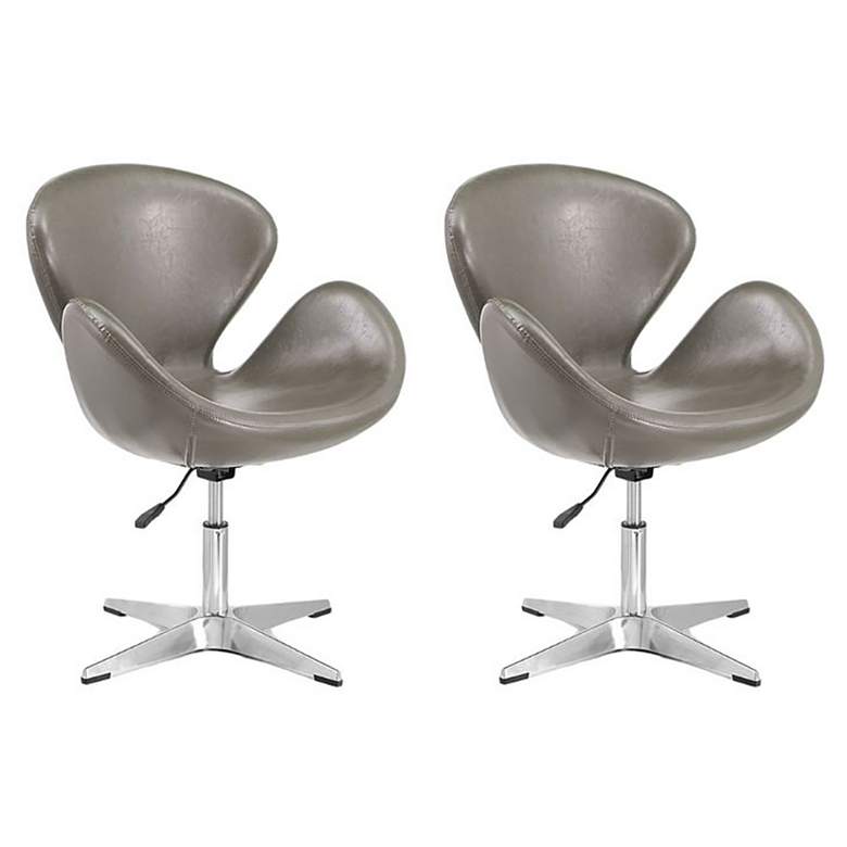 Image 1 Raspberry Faux Leather Adjustable Swivel Chair in Pebble Set of 2