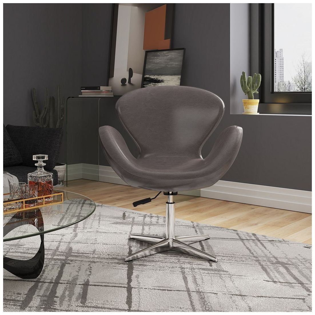 Image 2 Raspberry Faux Leather Adjustable Swivel Chair in Pebble Set of 2 more views