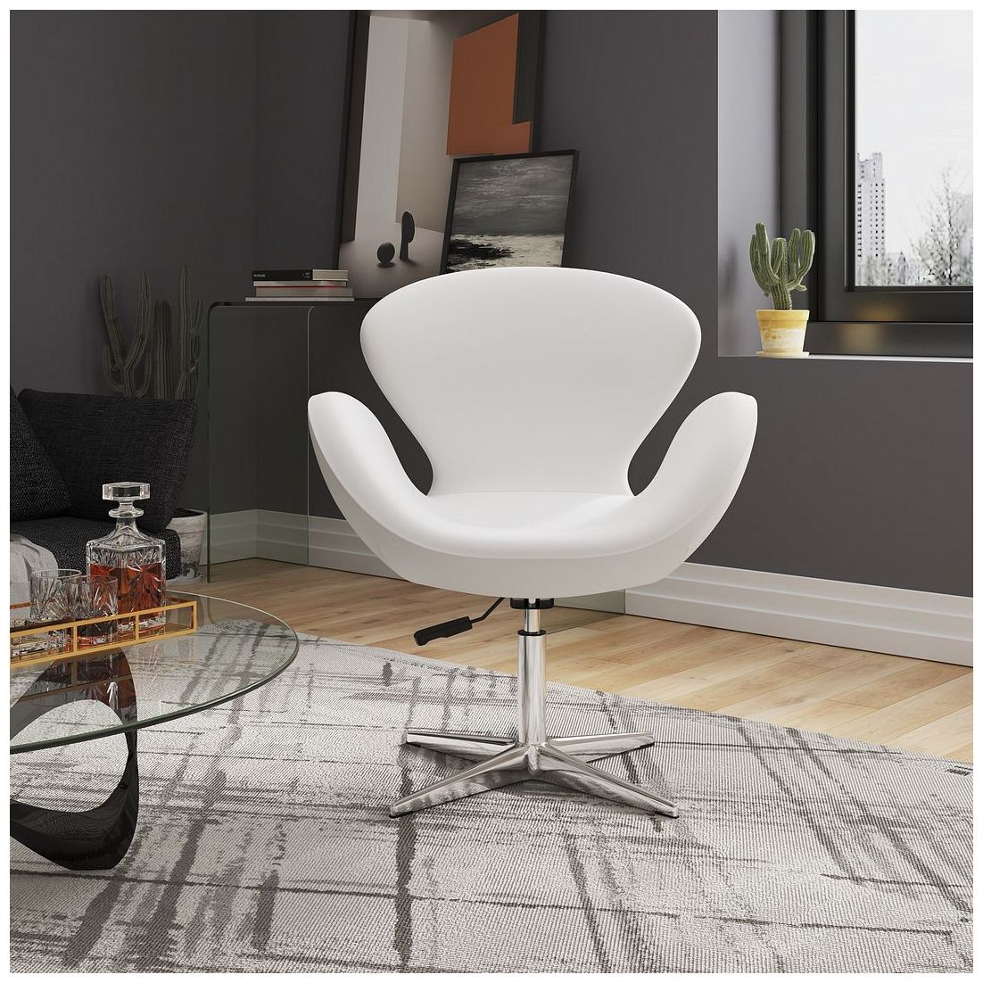 Image 2 Raspberry Faux Leather Adjustable Swivel Chair in White and Polished Chrome more views