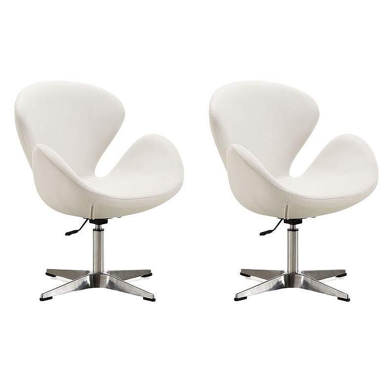 Image 1 Raspberry Faux Leather Adjustable Swivel Chair in White Set of 2