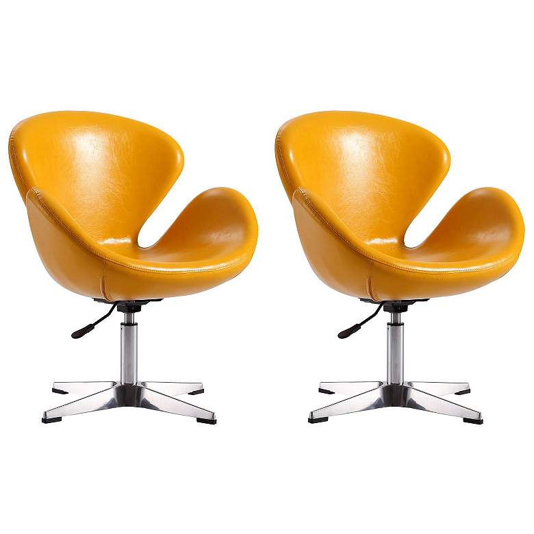 Image 1 Raspberry Faux Leather Adjustable Swivel Chair in Yellow Set of 2