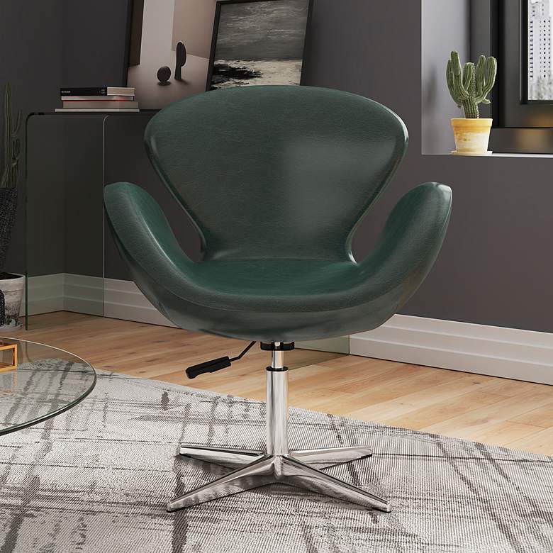 Image 1 Raspberry Green Faux Leather Adjustable Swivel Accent Chair