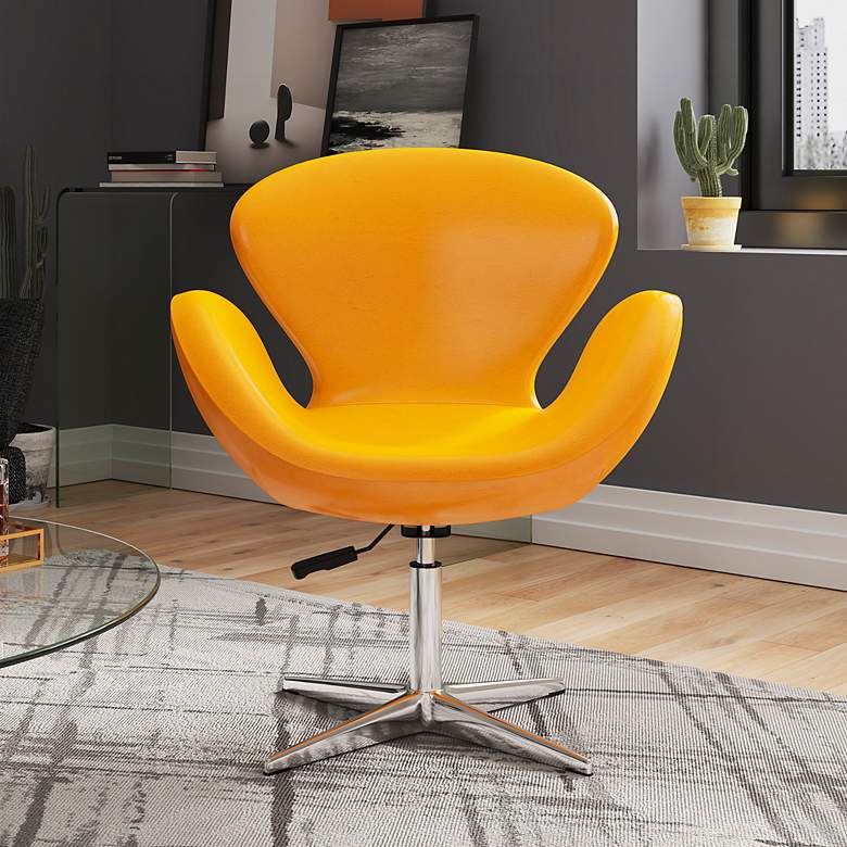Image 1 Raspberry Yellow Faux Leather Adjustable Swivel Accent Chair