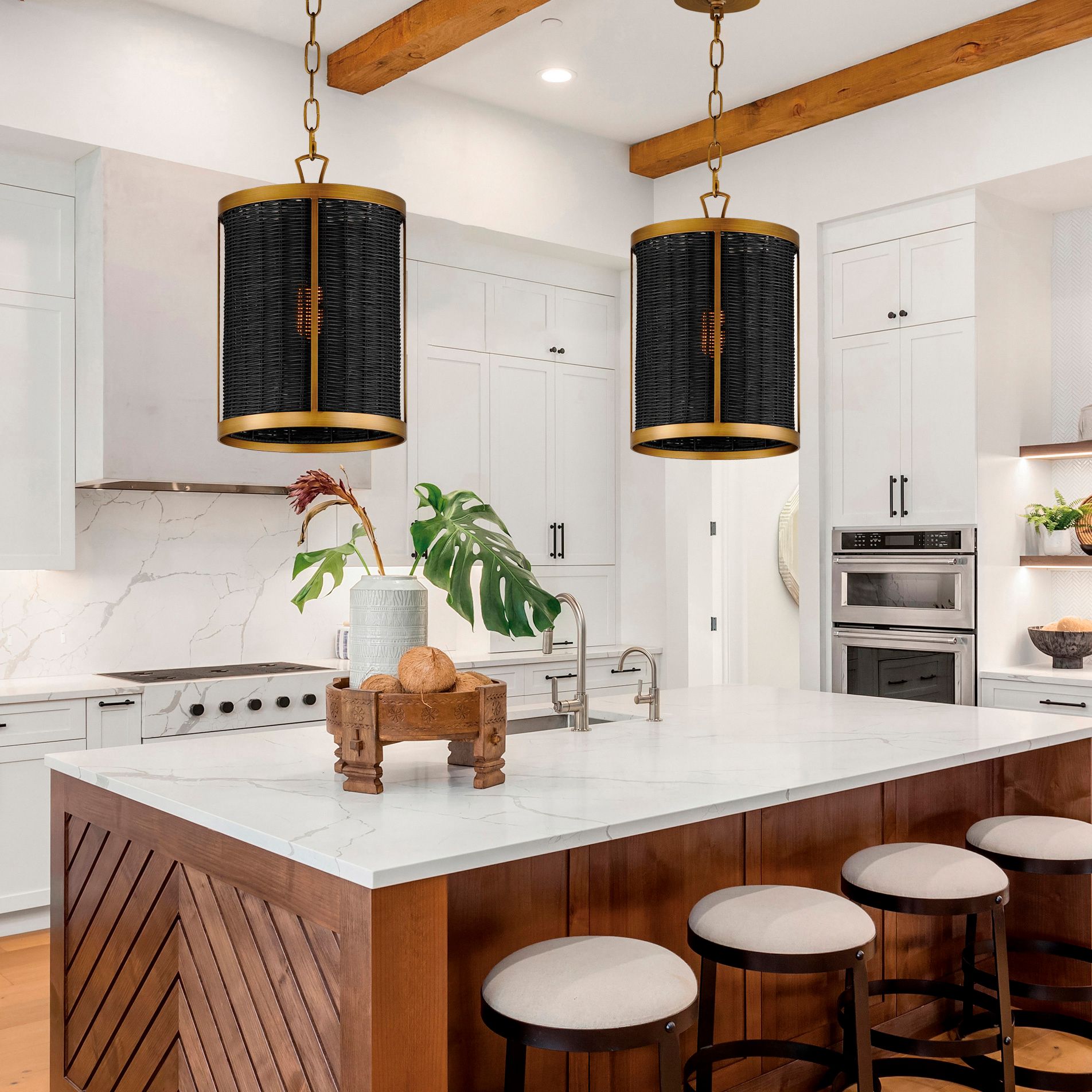 Image 7 Rattan 1-Light Pendant - Natural Aged Brass more views