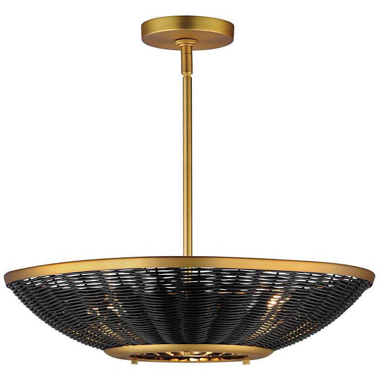 Image 1 Rattan 20" 3-Light Pendant - Natural Aged Brass
