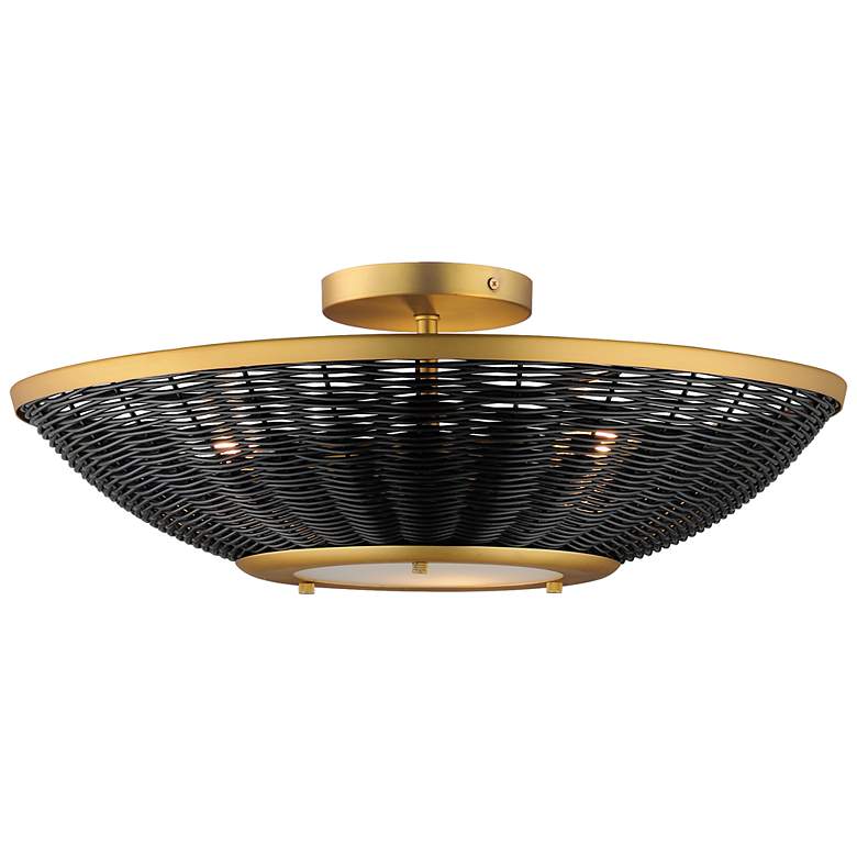 Image 1 Rattan 20" Wall Sconce/Semi Flush Mount Natural Aged Brass
