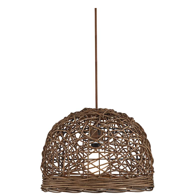 Image 1 Rattan Basket 15 inch Wide Coastal 1-Light Small Pendant Light