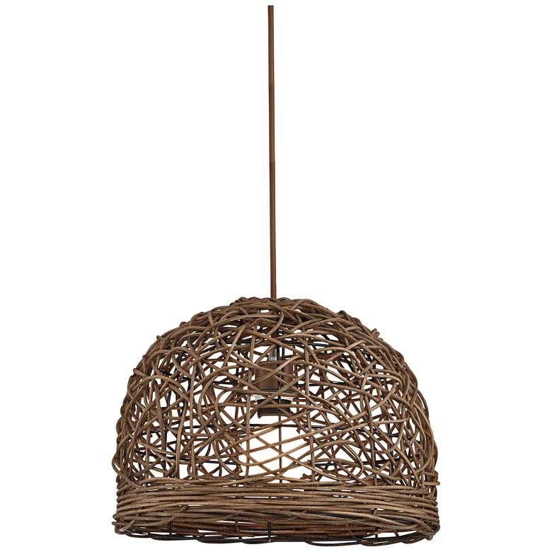 Image 2 Rattan Basket 15 inch Wide Coastal 1-Light Small Pendant Light more views