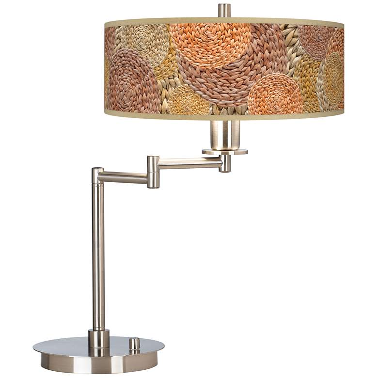 Image 1 Rattan Circles Giclee Adjustable Swing Arm Rustic Modern LED Desk Lamp