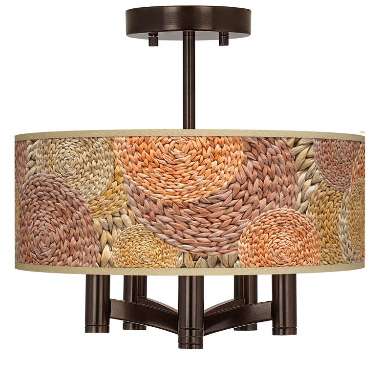 Image 1 Rattan Circles Print Ava 5-Light Bronze Ceiling Light