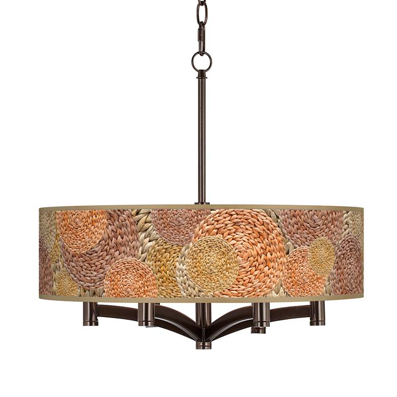 Image 1 Rattan Circles Print Ava 6-Light Bronze Pendant Chandelier