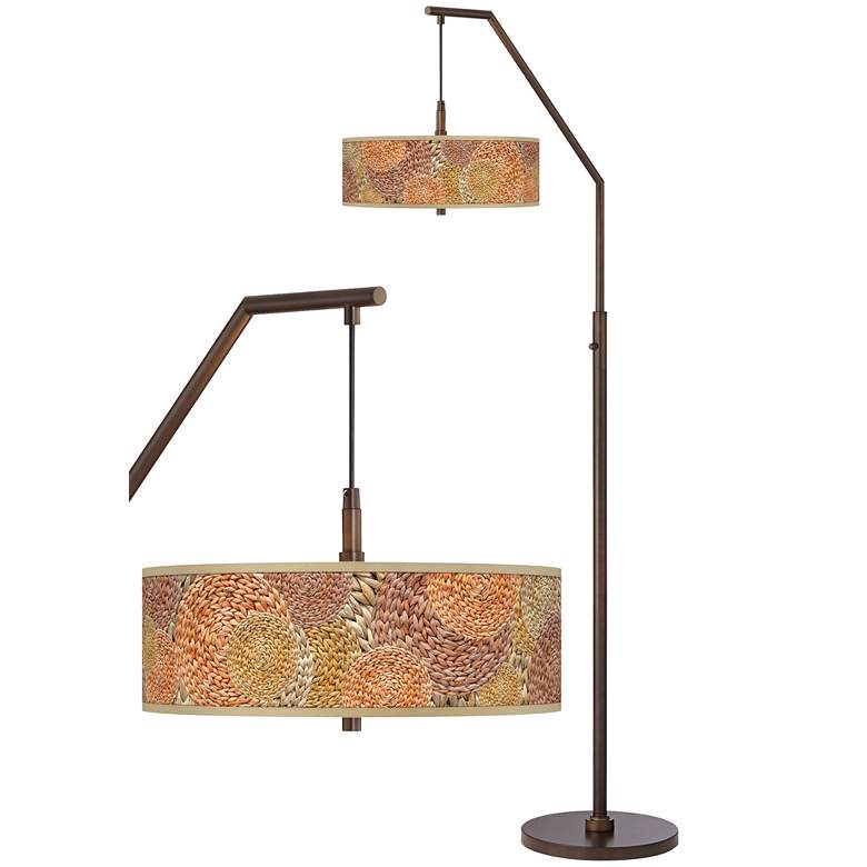 Image 1 Rattan Circles Print Bronze Downbridge Arc Floor Lamp